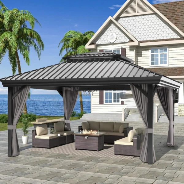 Patioslife Hardtop Pergola Gazebo, Grey, 10x12 ft